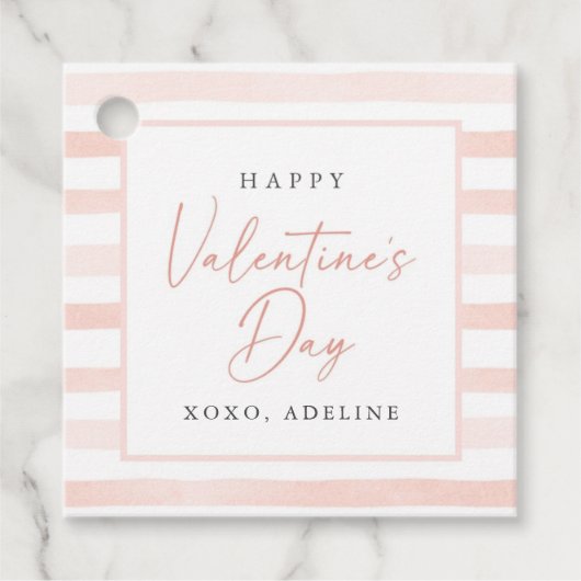 ピンクウォーターストライプカラーのバレンタインデー フェイバータグ (正面)