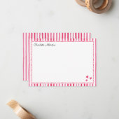 ピンクウォーターストライプカラーパーソナライズされた ノートカード (正面/裏面インサイチュ)