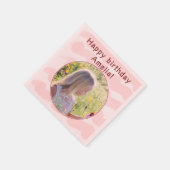 ピンクウォーターストライプカラー女の子らしい女の子フォト誕生日 スタンダードカクテルナプキン (角)