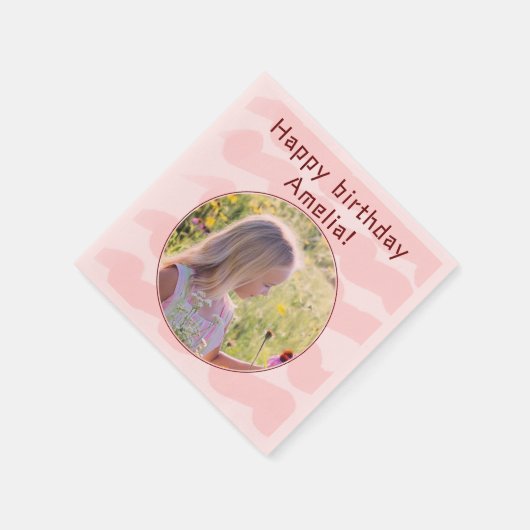 ピンクウォーターストライプカラー女の子らしい女の子フォト誕生日 スタンダードカクテルナプキン (角)