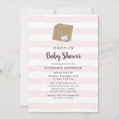 ピンクウォーターストライプカラーDROP-INガールベビーシャワー 招待状 (正面)