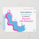 ピンクウォータースライドプールスイムパーティー女子招待状 招待状 (正面/裏面)