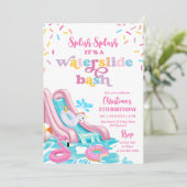 ピンクウォータースライドプールパーティー誕生日招待状 招待状 (スタンド正面)