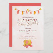 ピンクウォーターテーマモダンベビーシャワー 招待状 (正面/裏面)