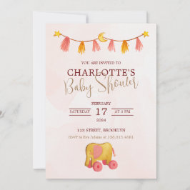 ピンクウォーターテーマモダンベビーシャワー 招待状