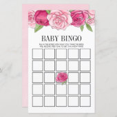 ピンクウォーターバラベビーシャワービンゴゲームカード (正面/裏面)