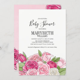 ピンクウォーターバラベビーシャワー招待状 招待状