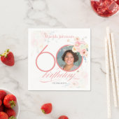 ピンクウォーターバラ写真フローラ60誕生日 スタンダードカクテルナプキン (インサイチュ)