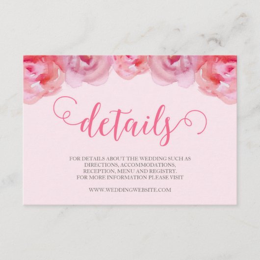 ピンクウォーターバラ結婚フローラの詳細 エンクロージャーカード (正面)