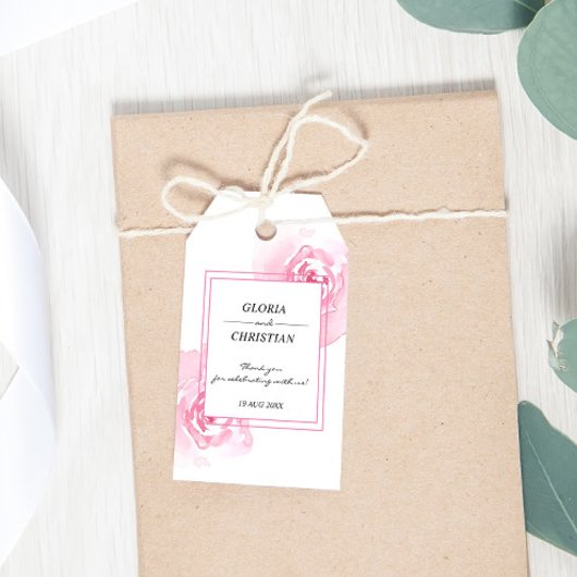 ピンクウォーターバラ結婚式の引き出物と ギフトタグ