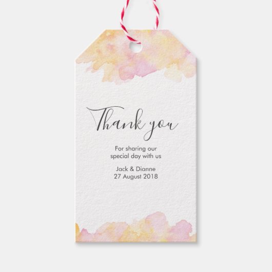 ピンクウォーターパーソナライズされたカラーサンキューメッセージカード ギフトタグ (正面)