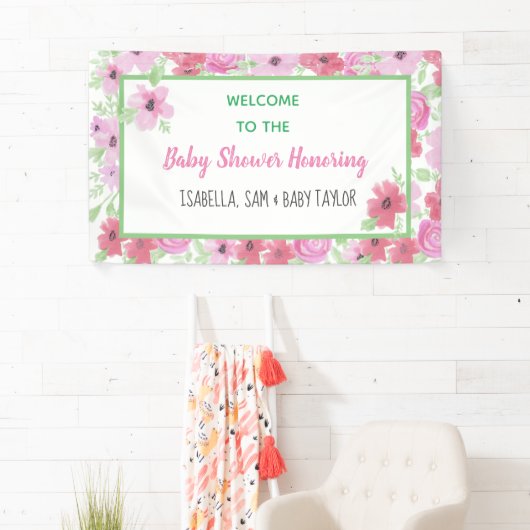 ピンクウォーターフローラガールズベビーシャワー 横断幕 (インサイチュ)