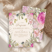 ピンクウォーターフローラサプライズ60誕生日 招待状