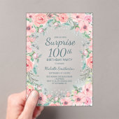 ピンクウォーターフローラバラ真珠100誕生日 アクリル招待状 (インサイチュ (ポータブル))