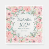 ピンクウォーターフローラバラ真珠100誕生日 スタンダードランチョンナプキン (正面)