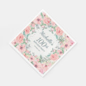 ピンクウォーターフローラバラ真珠100誕生日 スタンダードランチョンナプキン (角)