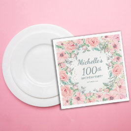 ピンクウォーターフローラバラ真珠100誕生日 スタンダードランチョンナプキン