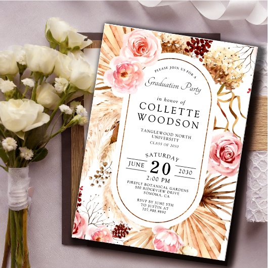 ピンクウォーターフローラ植物卒業パーティー 招待状