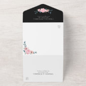ピンクウォーターフローラ結婚リースズブラック オールインワン招待状 (外側)