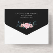 ピンクウォーターフローラ結婚リースズブラック オールインワン招待状 (裏面)