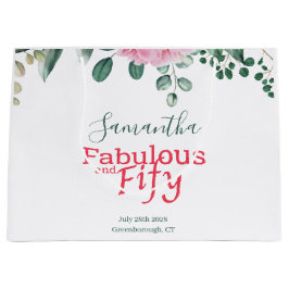 ピンクウォーターフローラ50thバースデーパーティーのお願い ラージペーパーバッグ