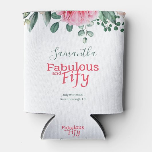 ピンクウォーターフローラ50thバースデーパーティーのお願い 缶クーラー (正面)