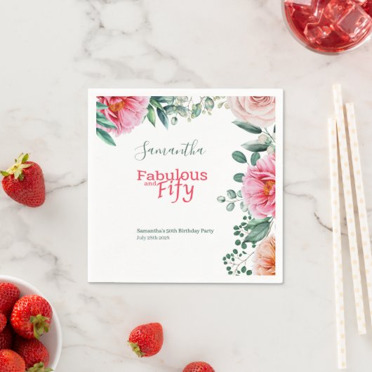 ピンクウォーターフローラ50thバースデーパーティー スタンダードカクテルナプキン (インサイチュ)