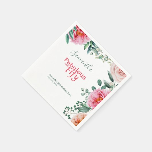 ピンクウォーターフローラ50thバースデーパーティー スタンダードカクテルナプキン (角)