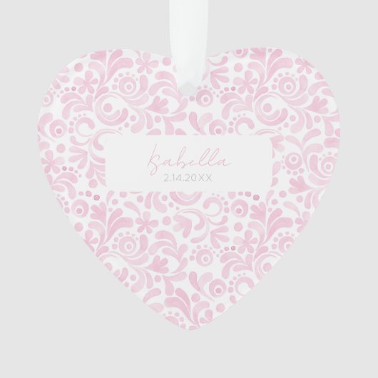 ピンクウォーターベビー名誕生日付甘いハート オーナメント (正面)