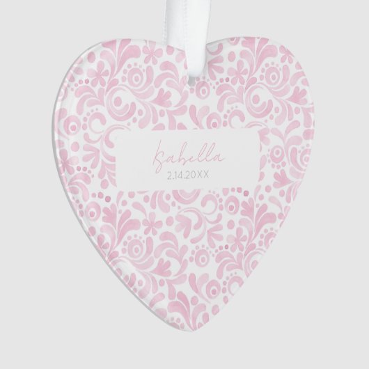 ピンクウォーターベビー名誕生日付甘いハート オーナメント (正面)