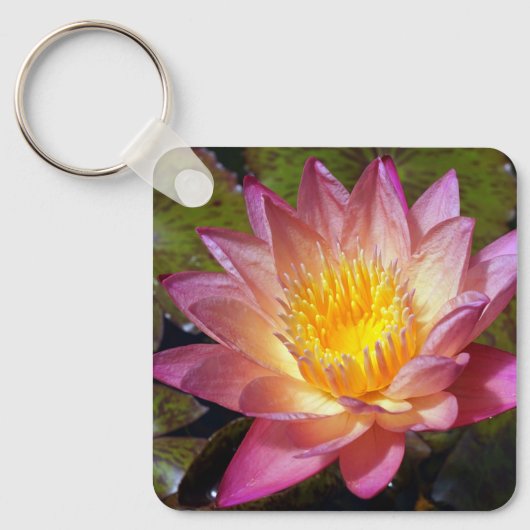 ピンクウォーターリリー写真キーチェーン キーホルダー (正面)