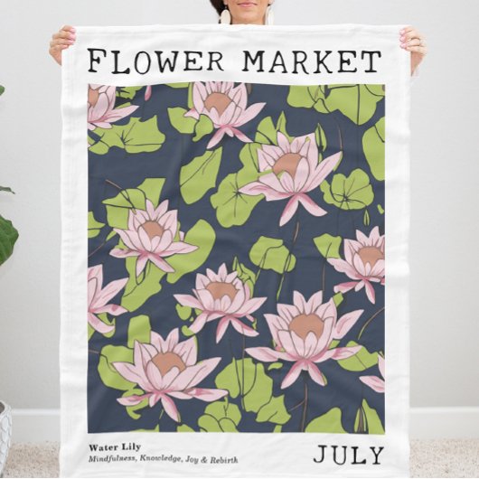 ピンクウォーターリレンロータス7月誕生花市場 フリースブランケット