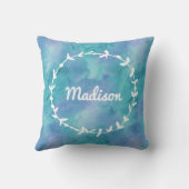 ピンクウォーターリースパーソナライズされた枕 クッション (裏面)