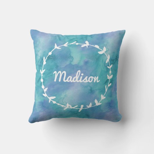 ピンクウォーターリースパーソナライズされた枕 クッション (裏面)