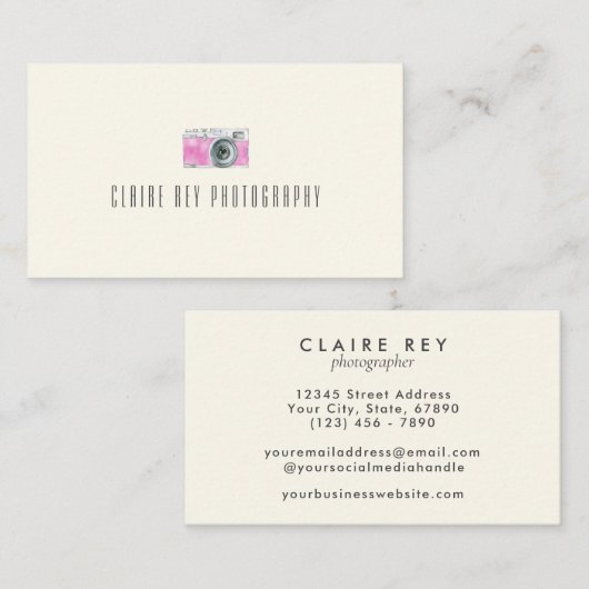 ピンクウォーターレトロカメラカメラロゴ 名刺 (正面/裏面)