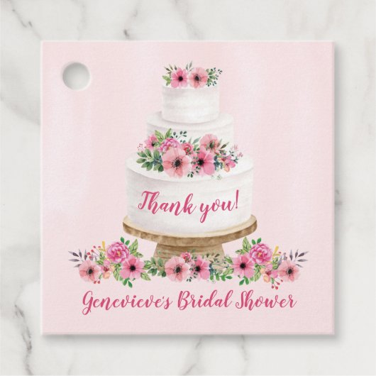 ピンクウォーター結婚カラーのケーキありがとう フェイバータグ (正面)