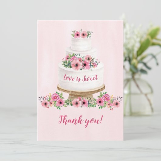ピンクウォーター結婚カラーズケーキブライダルシャワー サンキューカード (スタンド正面)