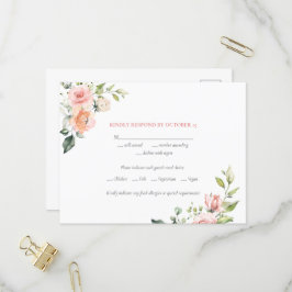ピンクウォーター結婚カラーフローラの食事RSVP インビテーションポストカード