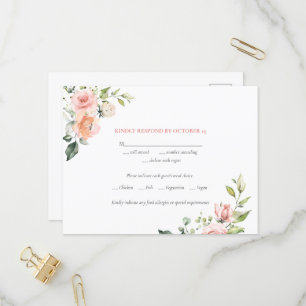 ピンクウォーター結婚カラーフローラの食事RSVP インビテーションポストカード