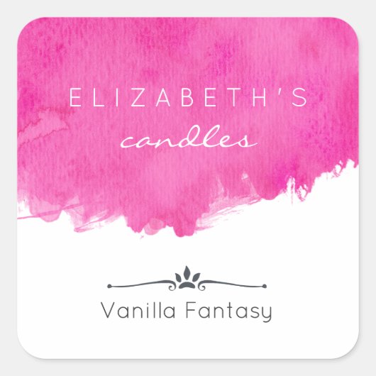 ピンクウォーター絵を描カラー(ばちゃばちゃ)跳ねるキャンドル スクエアシール (正面)