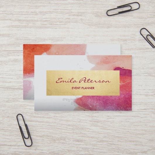 ピンクウォーター絵を描カラー(ばちゃばちゃ)跳ねる抽象芸術 名刺 (正面/裏面インサイチュ)
