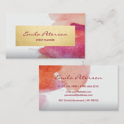 ピンクウォーター絵を描カラー(ばちゃばちゃ)跳ねる抽象芸術 名刺 (正面/裏面)