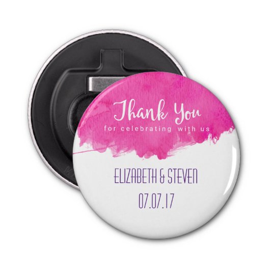 ピンクウォーター絵を描カラー（ばちゃばちゃ）跳ねる結婚ズサンキュー 栓抜き (正面)