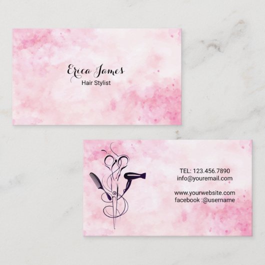 ピンクウォーター美しいサロン名刺 名刺 (正面/裏面)