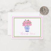 ピンクウォーター色あじさいスクリプト縁どありがとうございます ノートカード (正面/裏面インサイチュ)