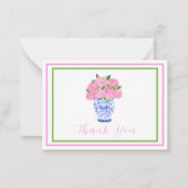 ピンクウォーター色あじさいスクリプト縁どありがとうございます ノートカード (正面)