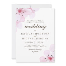 ピンクウォーター色さくらんぼ花結婚式招待状