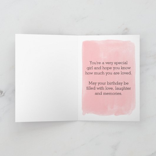 ピンクウォーター色とフローラ10誕生日 カード (内部)