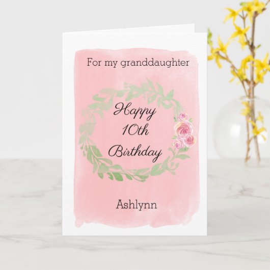 ピンクウォーター色とフローラ10誕生日 カード (黄色い花)