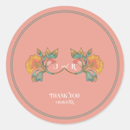 ピンクウォーター色のアールヌーボー結婚ズ ラウンドシール
